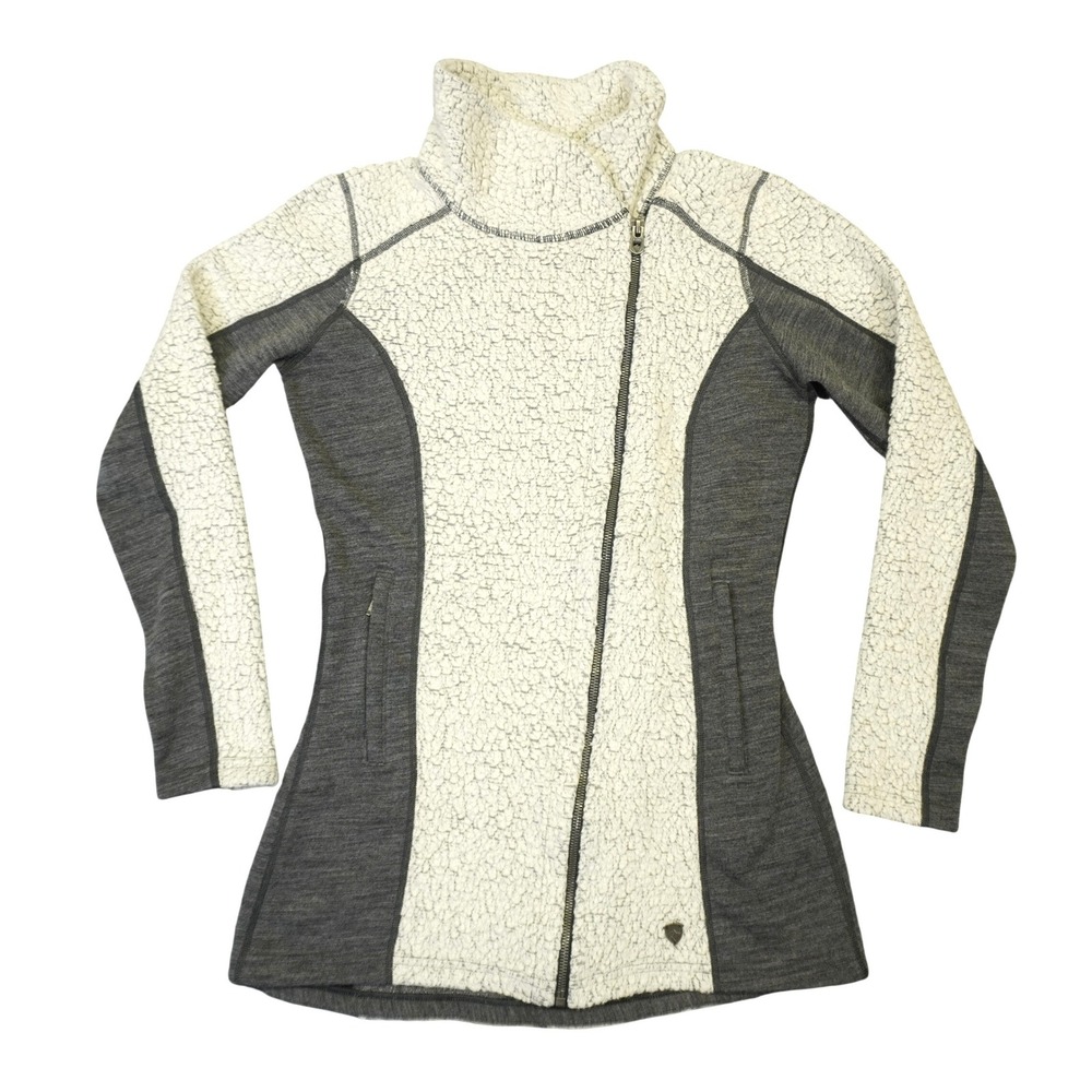 KUHL Kozet Full Zip Jacket Womens XS Gray White Fleece Wool Blend Asymmetrical